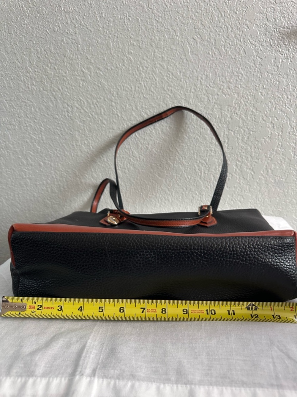 Dooney & Bourke Black Pebbled Leather Tote Bag Brown Trim Shoulder Bag - Picture 11 of 14